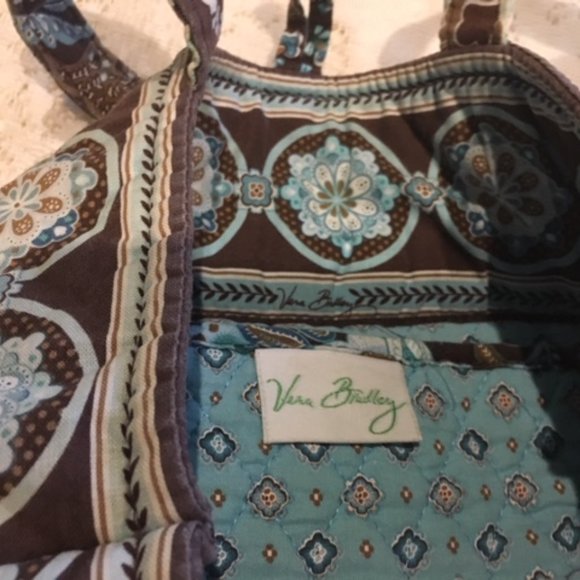 Vera Bradley Quilted Floral Shoulder Tote Travel Bag Brown Blue 13"x14" - Picture 5 of 16